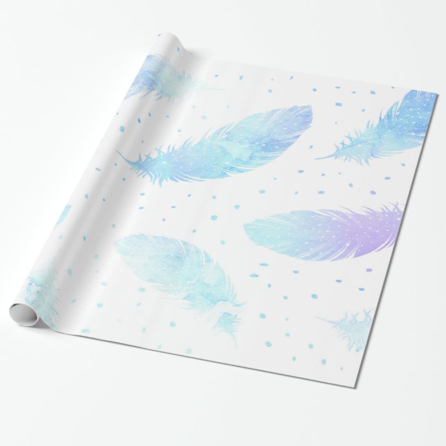 Papel De Regalo Plumas de la lavanda de Ombre del *~* en blanco (Desenrollado)