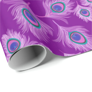 Papel De Regalo Plumas del pavo real de la orquídea en púrpura