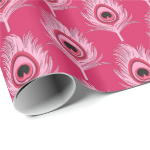 Papel De Regalo Plumas del pavo real, rosa en colores pastel en