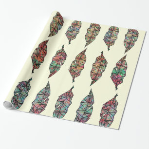 Papel De Regalo Plumas geométricas pintadas acuarela colorida