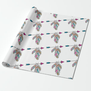 Papel De Regalo plumas ornamentales estilo boho colgando