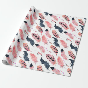 Papel De Regalo Plumas Rosa Boho