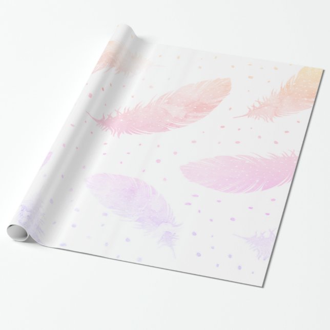 Papel De Regalo Plumas rosadas de la lavanda del melocotón de (Desenrollado)