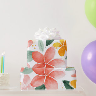 Papel De Regalo Plumeria Colorida Hawái Floral Botánico Tropical