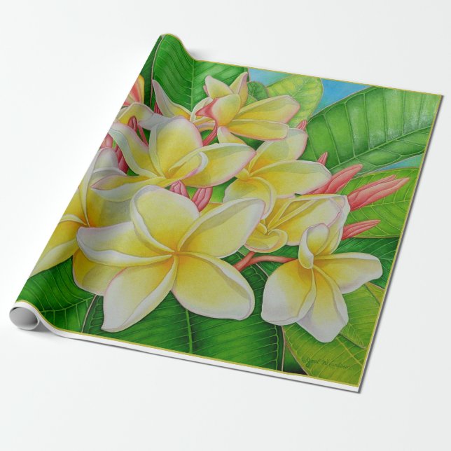 Papel De Regalo Plumeria hawaiano (Desenrollado)
