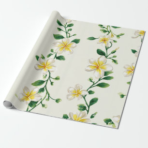 Papel De Regalo Plumeria Verde Blanca Frangipani Tropical Hawaii