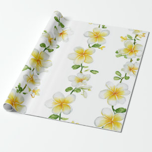 Papel De Regalo Plumeria Verde Blanca Hawái Frangipani Tropical