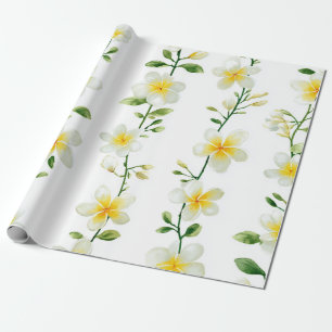 Papel De Regalo Plumeria Verde Blanca Hawái Frangipani Tropical