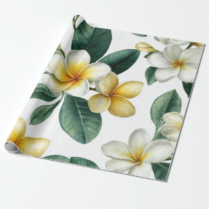 Papel De Regalo Plumeria Verde Blanca Hawái Frangipani Tropical
