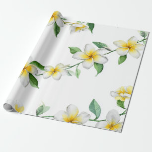 Papel De Regalo Plumeria Verde Blanca Hawái Frangipani Tropical