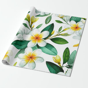 Papel De Regalo Plumeria Verde Blanca Hawái Frangipani Tropical