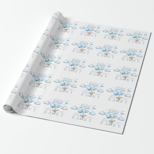 Papel De Regalo Podemos Esperar El Baby Shower Azul (Desenrollado)