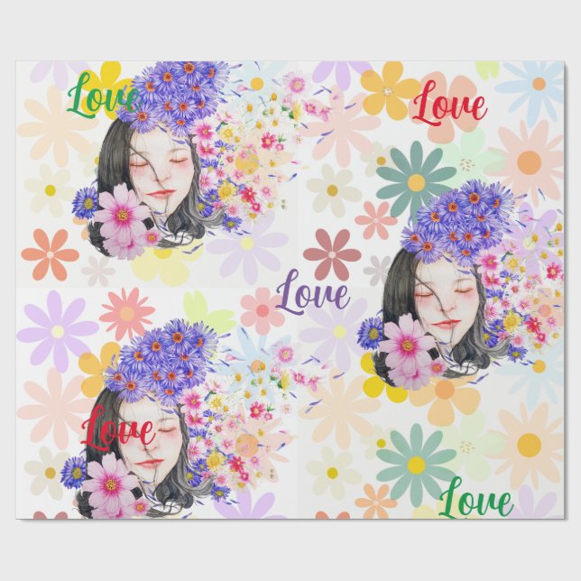 Papel De Regalo Poder de flor-poder de chica (Superficie plana)