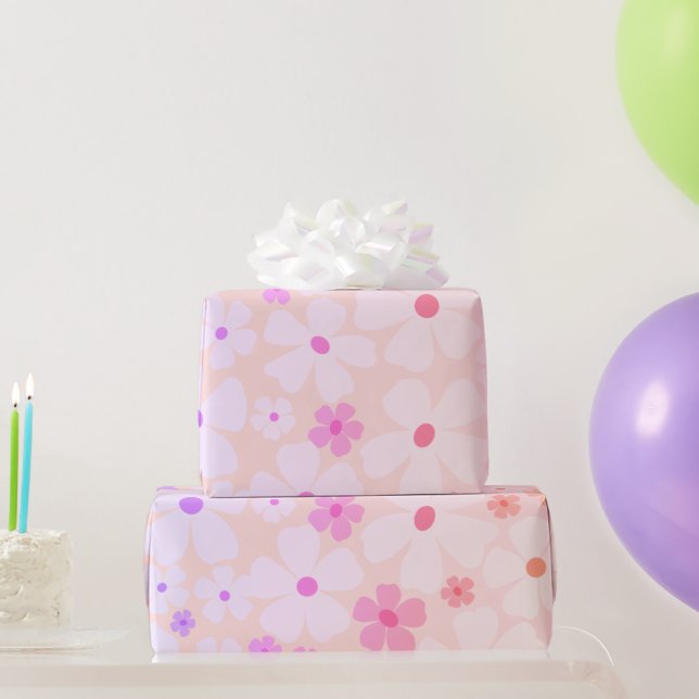 Papel De Regalo Poder Floral Melocotón Feliz Cumpleaños (Regalos de fiesta)