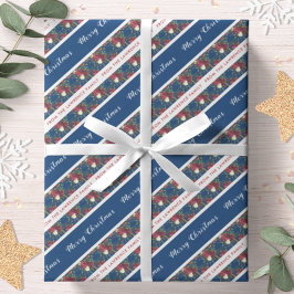 Papel De Regalo Poinsettia Azul Marino Personalizado Feliz Navidad