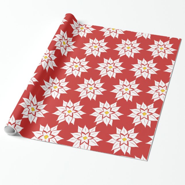 Papel De Regalo Poinsettia blanca en rojo (Desenrollado)