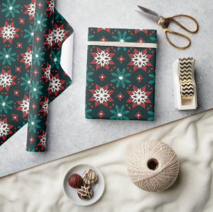 Papel De Regalo Poinsettia Calidoscopio Geométrico Navideño Festiv