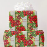 Papel De Regalo Poinsettia Merry Christmas Red Green Gift<br><div class="desc">Papel de envolver de regalo verde rojo de Poinsettia Merry Christmas</div>