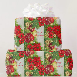 Papel De Regalo Poinsettia Merry Christmas Red Green Gift
