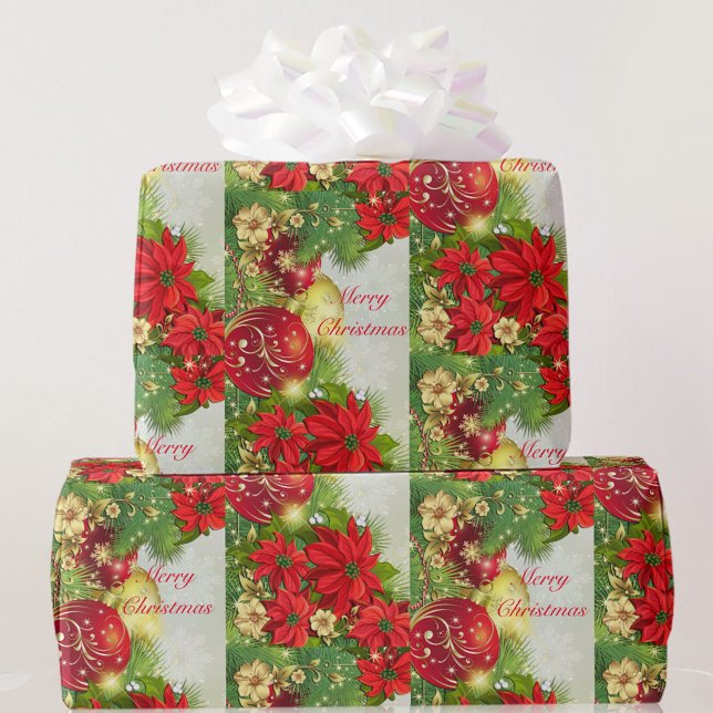 Papel De Regalo Poinsettia Merry Christmas Red Green Gift (Subido por el creador)