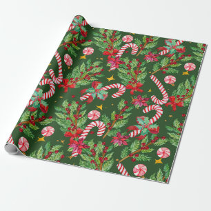 Papel De Regalo Poinsettia Navideña Festiva, Bayas de Acebo, Caram