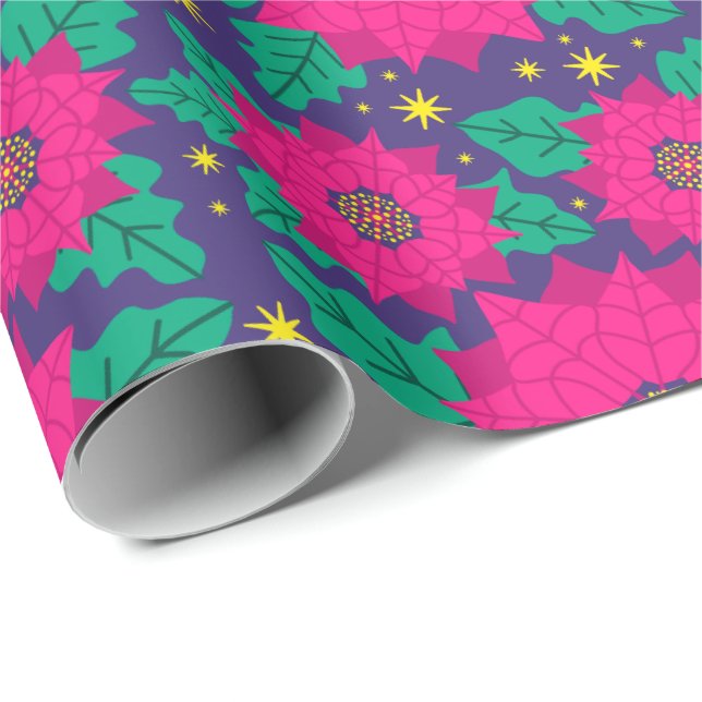 Papel De Regalo Poinsettia Neon (Esquina del rollo)