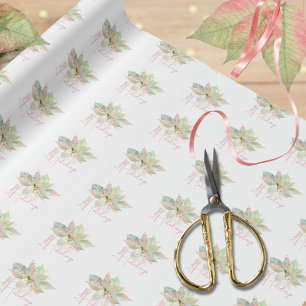 Papel De Regalo Poinsettia Rosa Dorado Salvia Suave Clásico