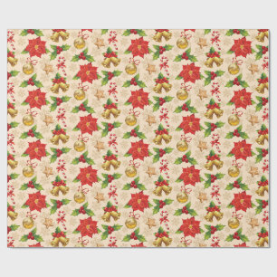 Papel De Regalo Poinsettia y Ornamentos de Navidad