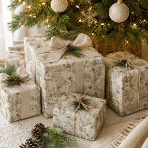 Papel De Regalo Poinsettias Blancas Floral Invernal Neutro Navidad
