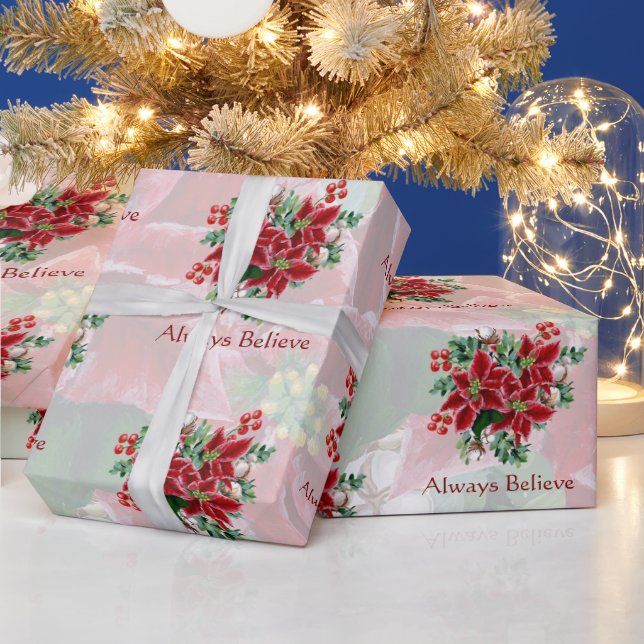 Papel De Regalo Poinsettias brillantes y Navidades personalizados (Vacaciones)