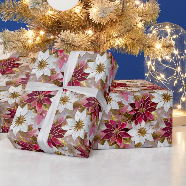 Papel De Regalo Poinsettias de Navidades rosados de oro blanco (Vacaciones)