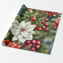 Papel De Regalo Poinsettia's & Holly Berries