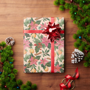 Papel De Regalo Poinsettias, Naranjas Y Canela