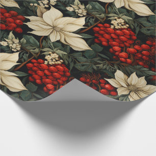 Papel De Regalo Poinsettias Navideñas/De Fiesta Bayas Rojas Follaj