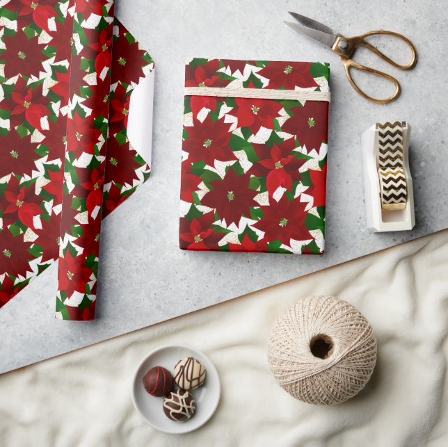 Papel De Regalo Poinsettias rojas (Artesanía)