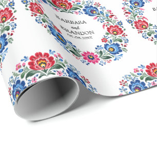 Papel De Regalo Polaco Folk Polska Floral Tradicional Vintage