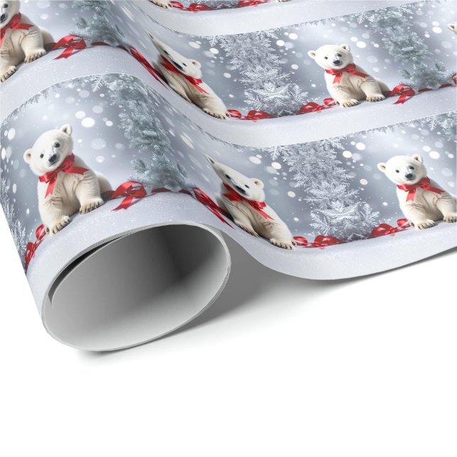 Papel De Regalo Polar Bear Christmas Holiday Wrapping Paper (Esquina del rollo)