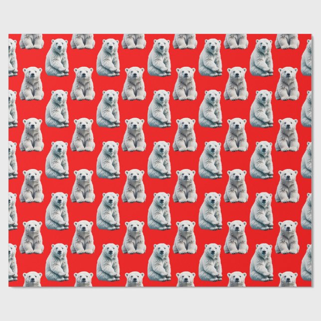 Papel De Regalo Polar Bear Pattern Design On Red  (Superficie plana)