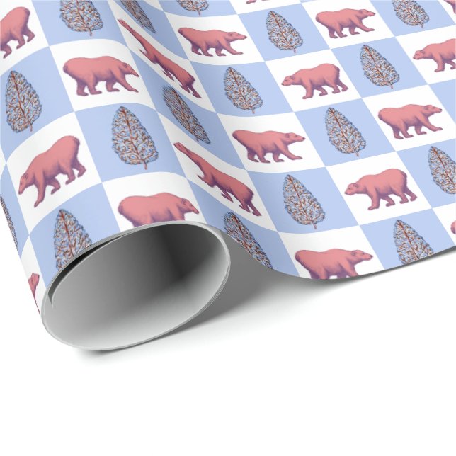 Papel De Regalo Polar Bears and Block Print Topiary Wrapping Paper (Esquina del rollo)