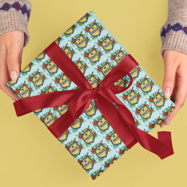 Papel De Regalo Police Shield with Poinsettia Christmas (Subido por el creador)