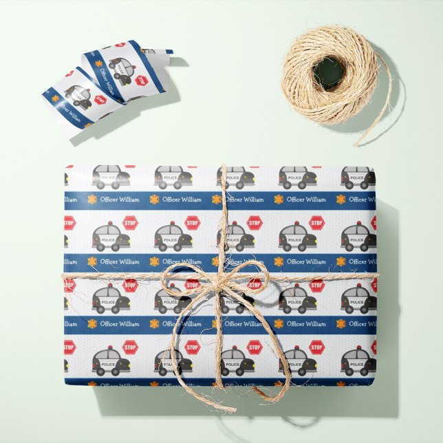 Papel De Regalo Policía de niños pequeños y fiesta de cumpleaños d (Your little police officer will love this personalized wrapping paper!)