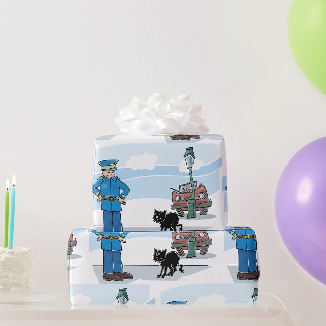 Papel De Regalo Policía Y Un Gato Negro (Subido por el creador)