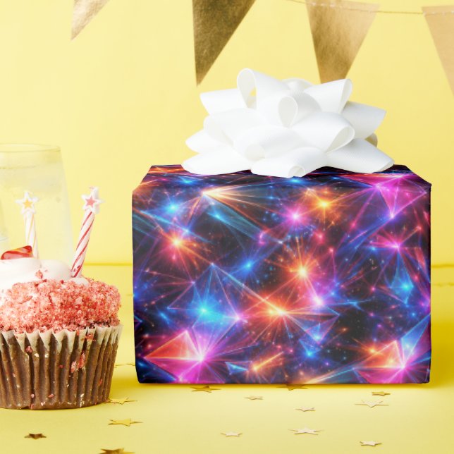Papel De Regalo Polígono de neón abstracto con explosiones (Fiesta de cumpleaños )