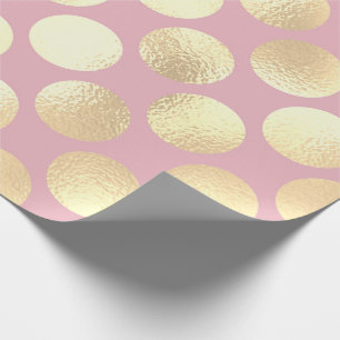 Papel De Regalo Polka Big Dots Pink Rose Polvo Foxier Oro Amarillo