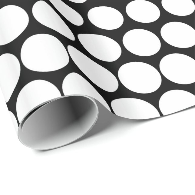 Papel De Regalo Polka blanco punto moderno negro (Esquina del rollo)