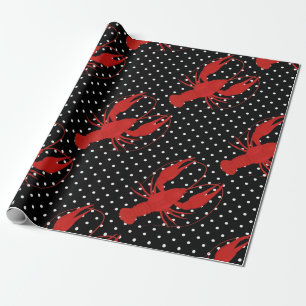 Papel De Regalo polka de langosta rojo paja negro