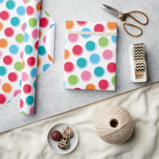 Papel De Regalo Polka divertida y colorida retro marca el cumpleañ