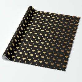 Papel De Regalo Polka dorado puntos corazón confetti negro metálic