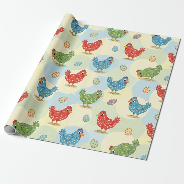 Papel De Regalo Polka Dot Chickens Wrapping Paper (Desenrollado)