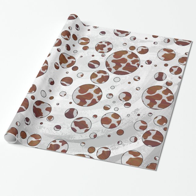 Papel De Regalo Polka Dot Cow impresión en blanco y marrón (Desenrollado)